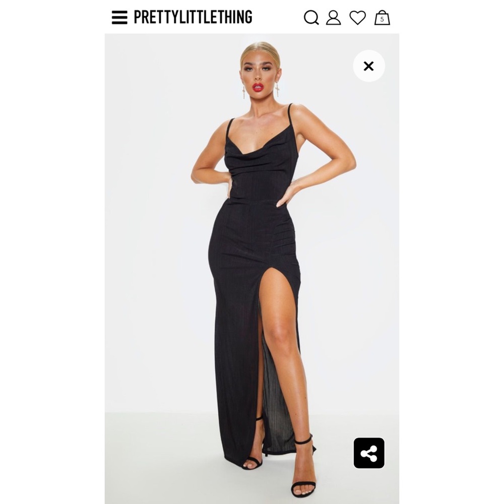 PrettyLittleThing Black Long Cowl Neck Dress